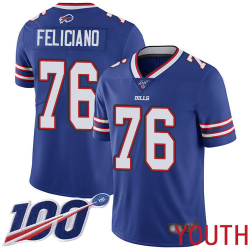 Youth Buffalo Bills #76 Jon Feliciano Royal Blue Team Color Vapor Untouchable Limited Player 100th Season NFL Jersey->youth nfl jersey->Youth Jersey